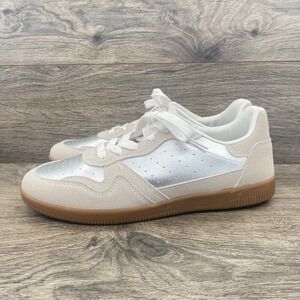 Rachel Roy Silver Sneakers Low Top Heart Detail Casual Shoes Size 10